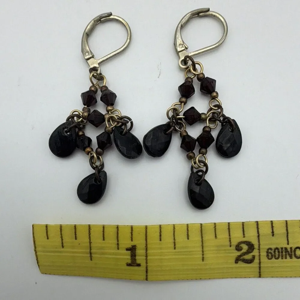 Black Teardrop Glass Beaded Chandelier Dangle Drop Earrings Leverback 2
